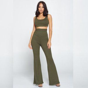 ✨HP✨ High-Waist Pant & Tank Crop Top Set Olive